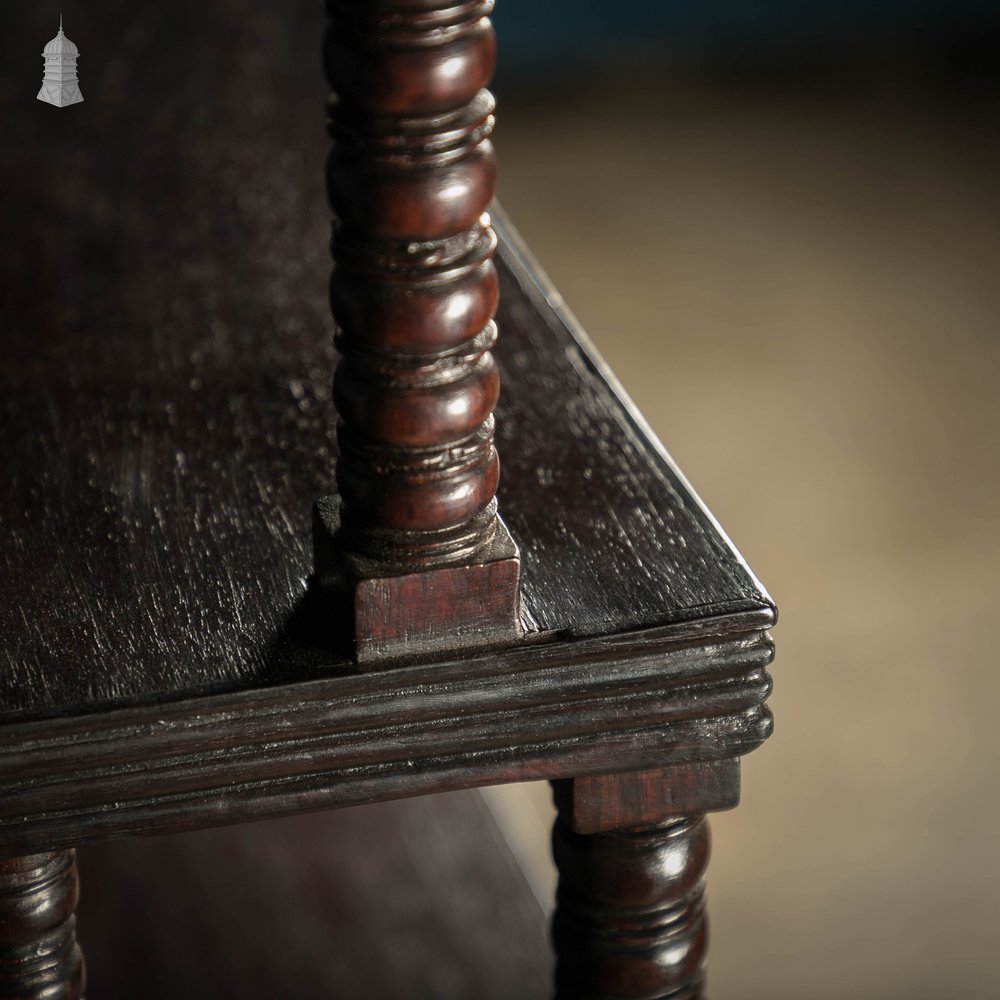 Multi-Tier Bobbin Waterfall Shelving Bookcase, 19th C Anglo Indian Ebonised Rosewood