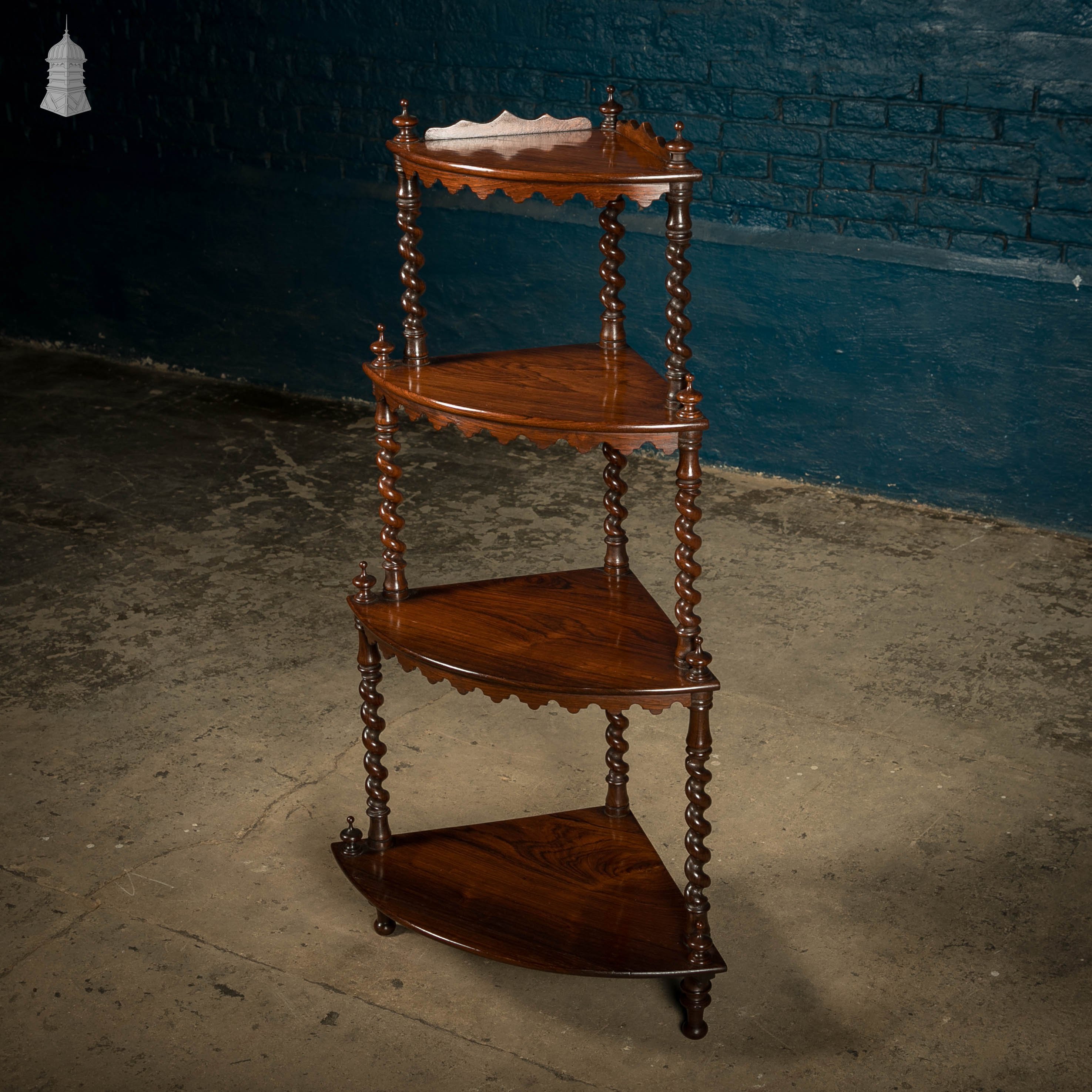 Corner Whatnot Rosewood, 4 Shelves with Barley Twist Supports, 19th C