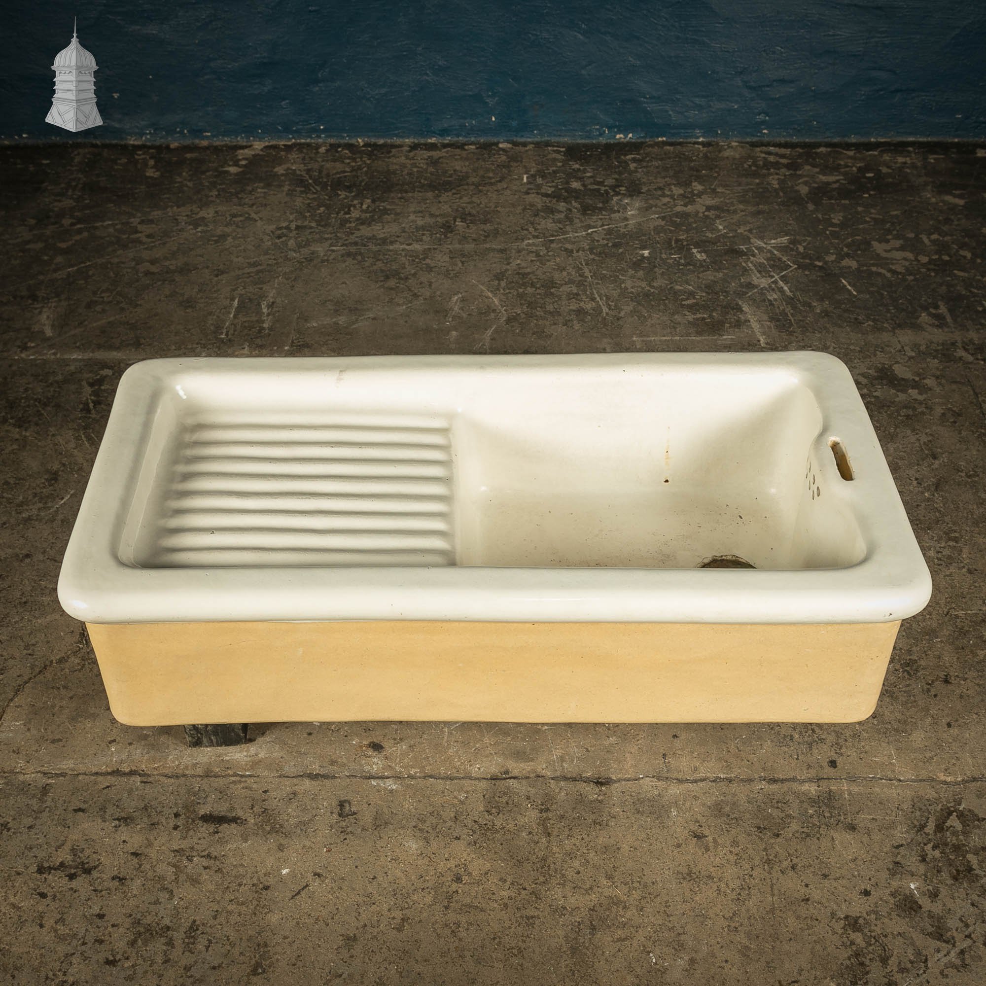 Belfast Sink & Drainer, Cane and White 19th C Butler Sink Norfolk