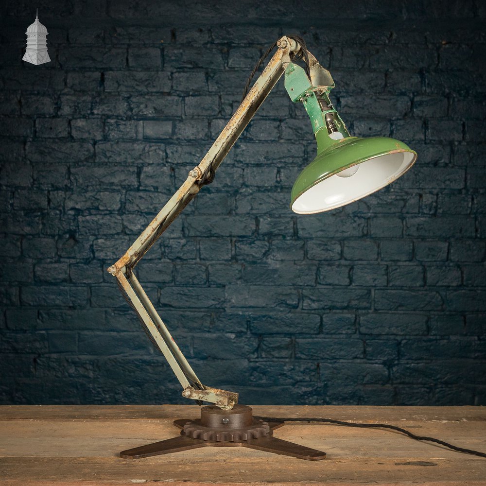 Green Machinist Lamp – Rewired & Repurposed with Custom Base