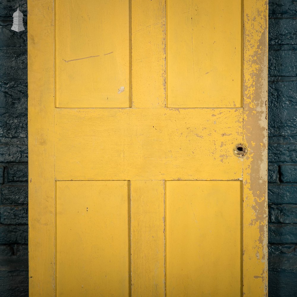 Pine Panelled Door, Victorian 4 Panel Yellow Painted