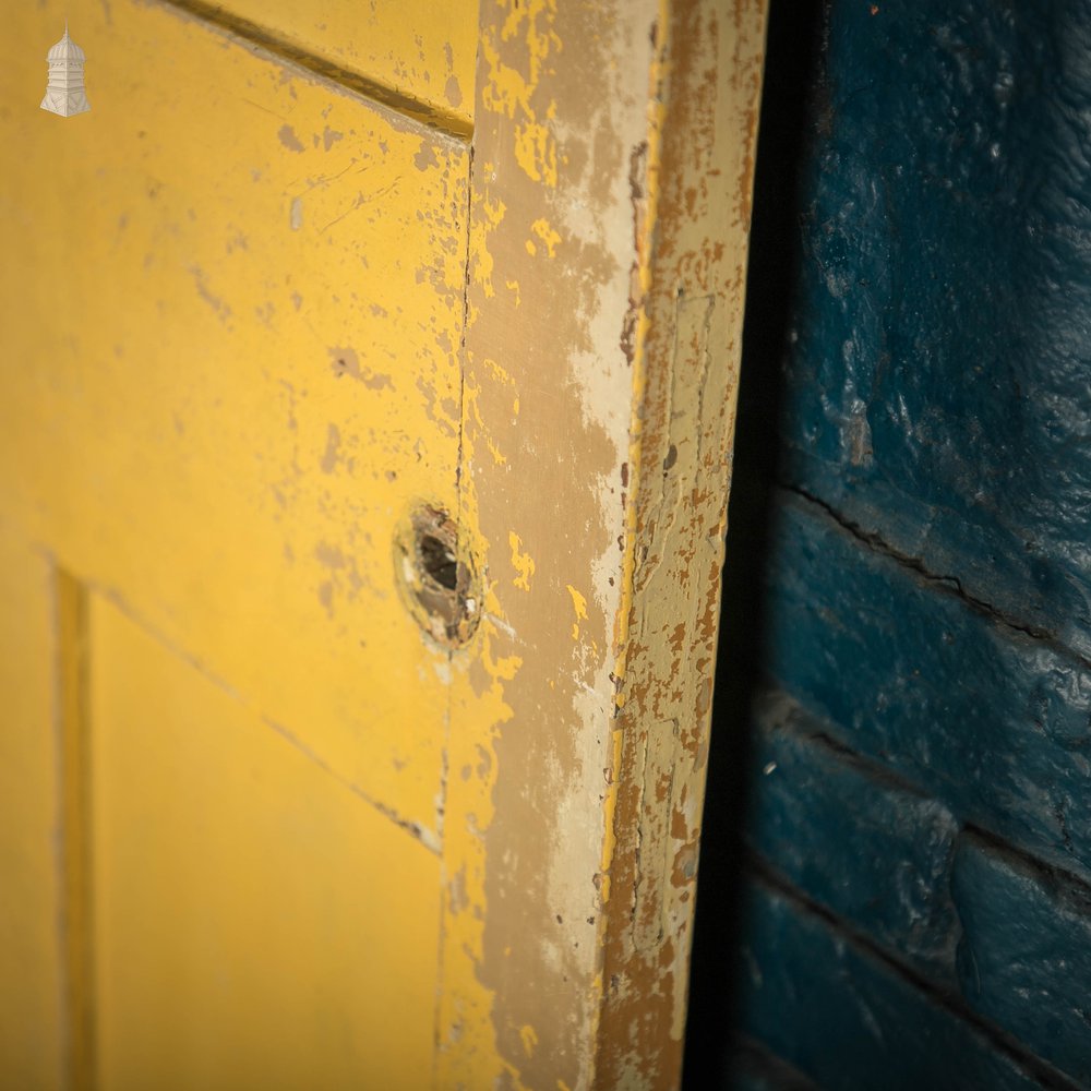 Pine Panelled Door, Victorian 4 Panel Yellow Painted