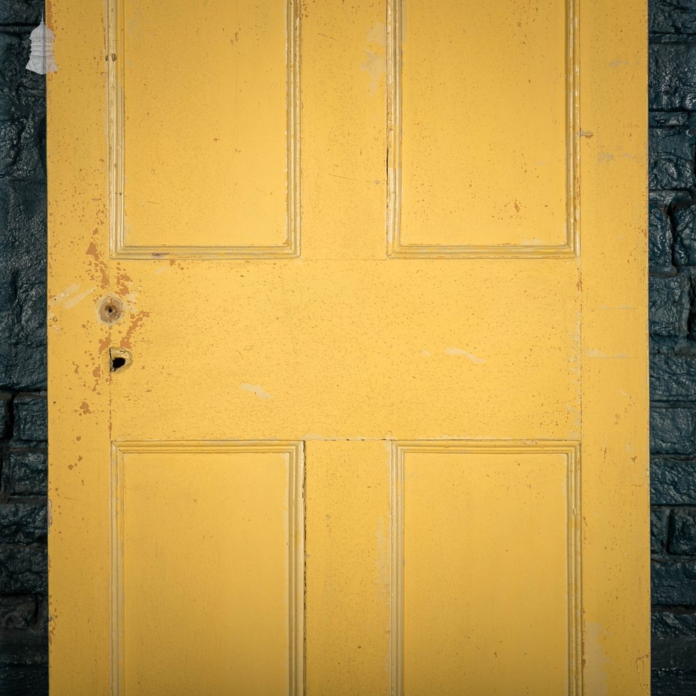 Pine Panelled Door, Victorian 4 Panel Yellow Painted