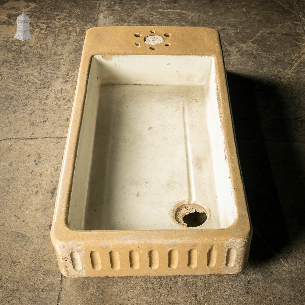 Trough Sink, Fluted Cane and White Worn Glaze, 19th C