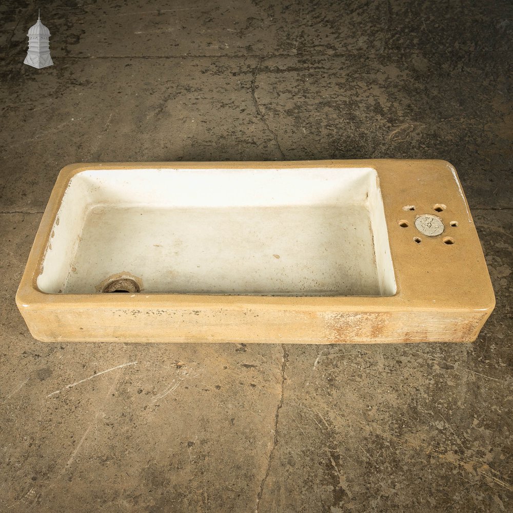 Trough Sink, Fluted Cane and White Worn Glaze, 19th C