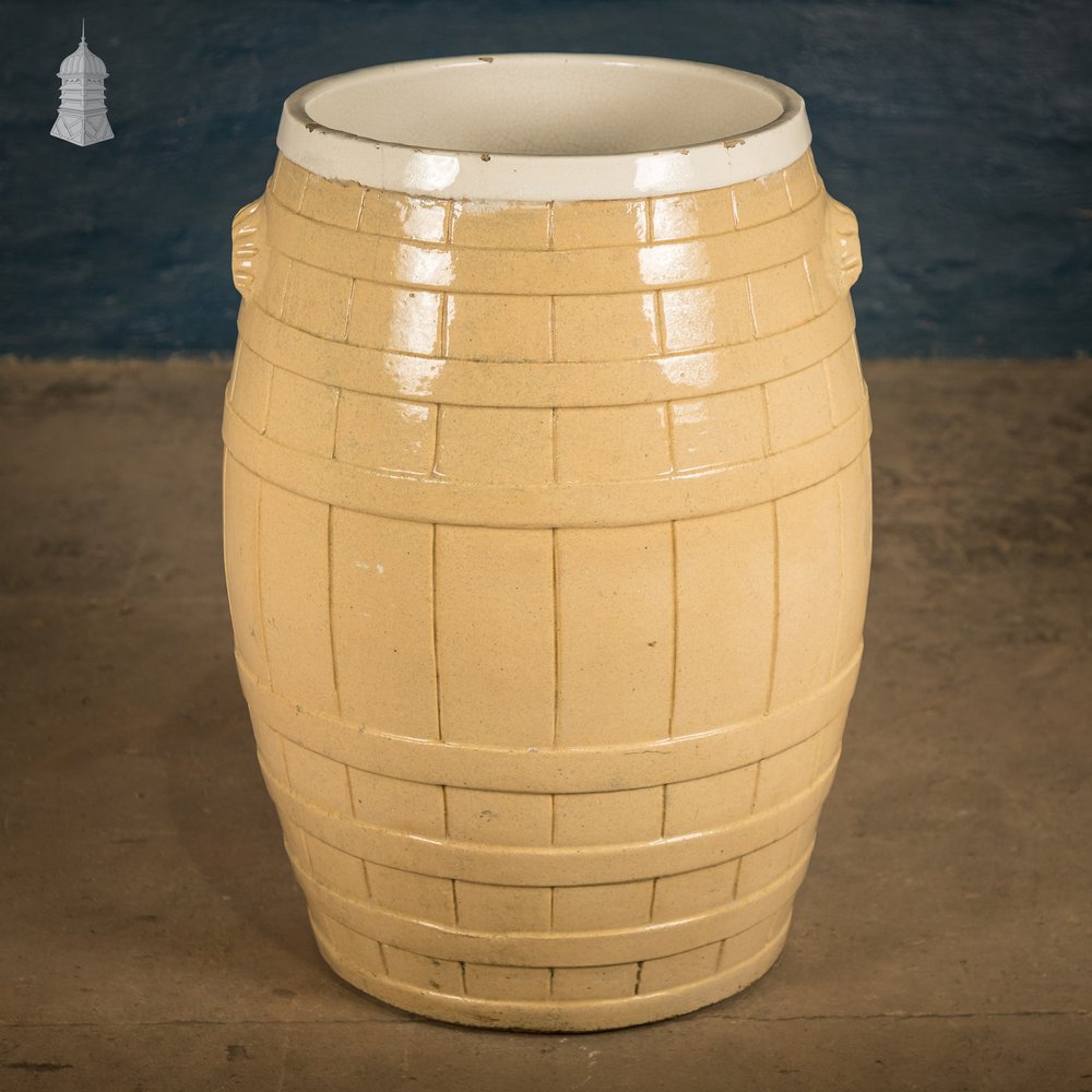 Glazed Flour Barrel, Cane and White,  Traditional Coopered Form.