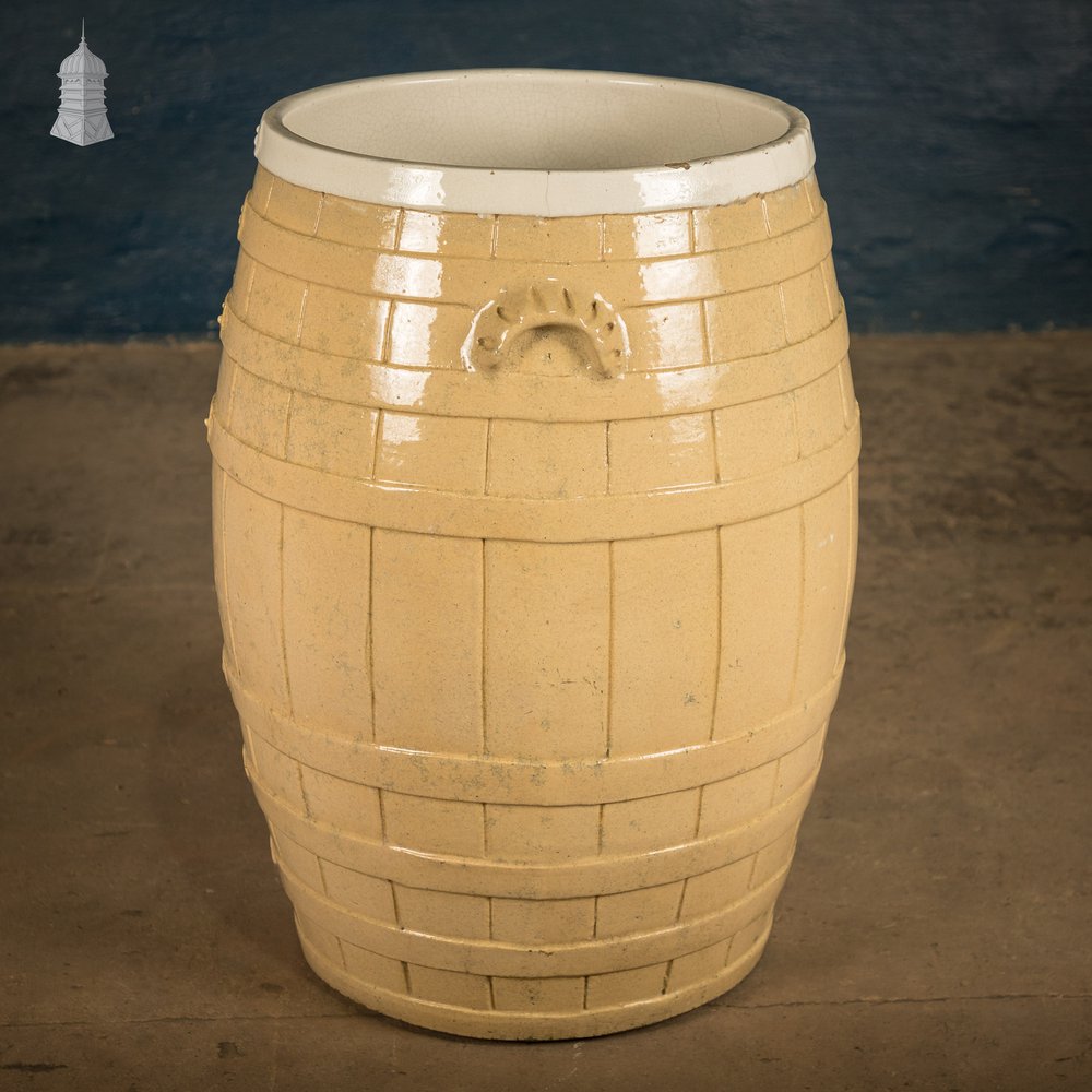 Glazed Flour Barrel, Cane and White,  Traditional Coopered Form.