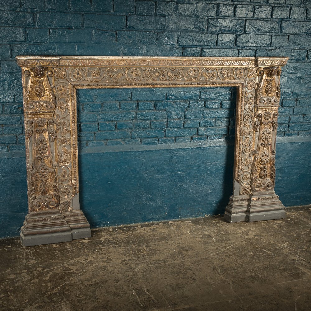 Fire Surround, 18th C, Built using 16th C Carved Wooden Elements