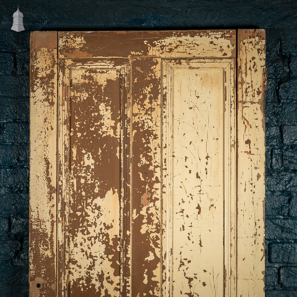 Pine Paneled Door, 4 Moulded Panel Distressed Paint