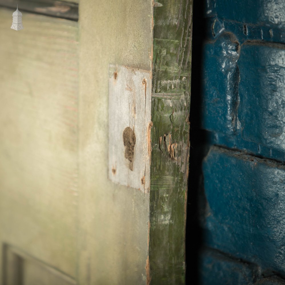 Pine Panelled Door, 1930s 4 Moulded Panels Green Stained Finish