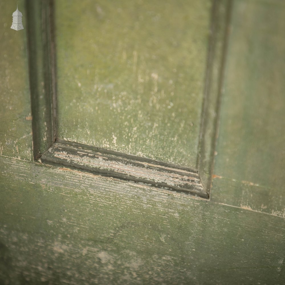 Pine Panelled Door, 1930s 4 Moulded Panels Green Stained Finish