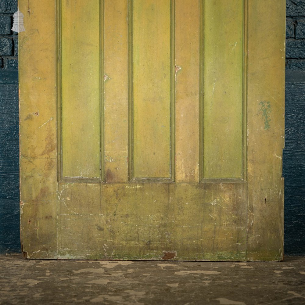 Pine Panelled Door, 1930s 4 Moulded Panels Green Stained Finish