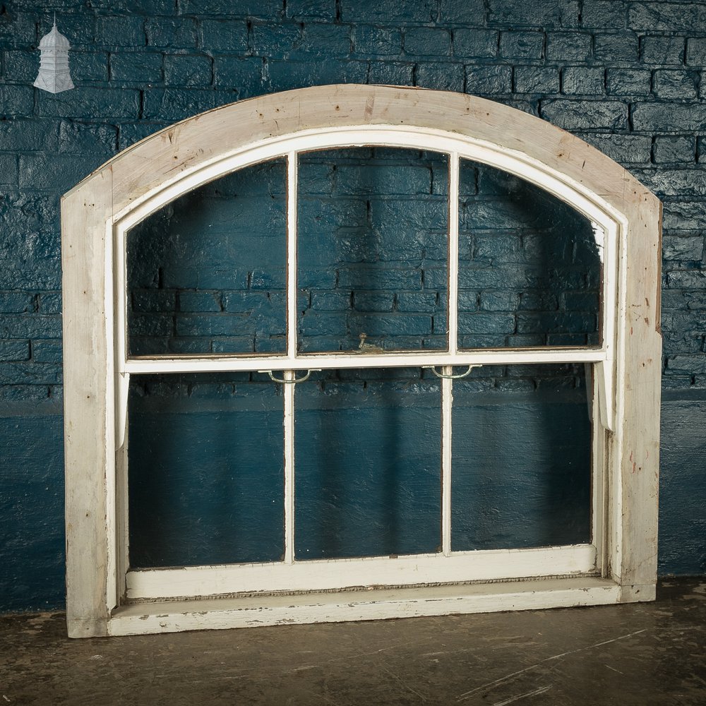 Arch-Top Hardwood Sash Window, Edwardian Mahogany Construction