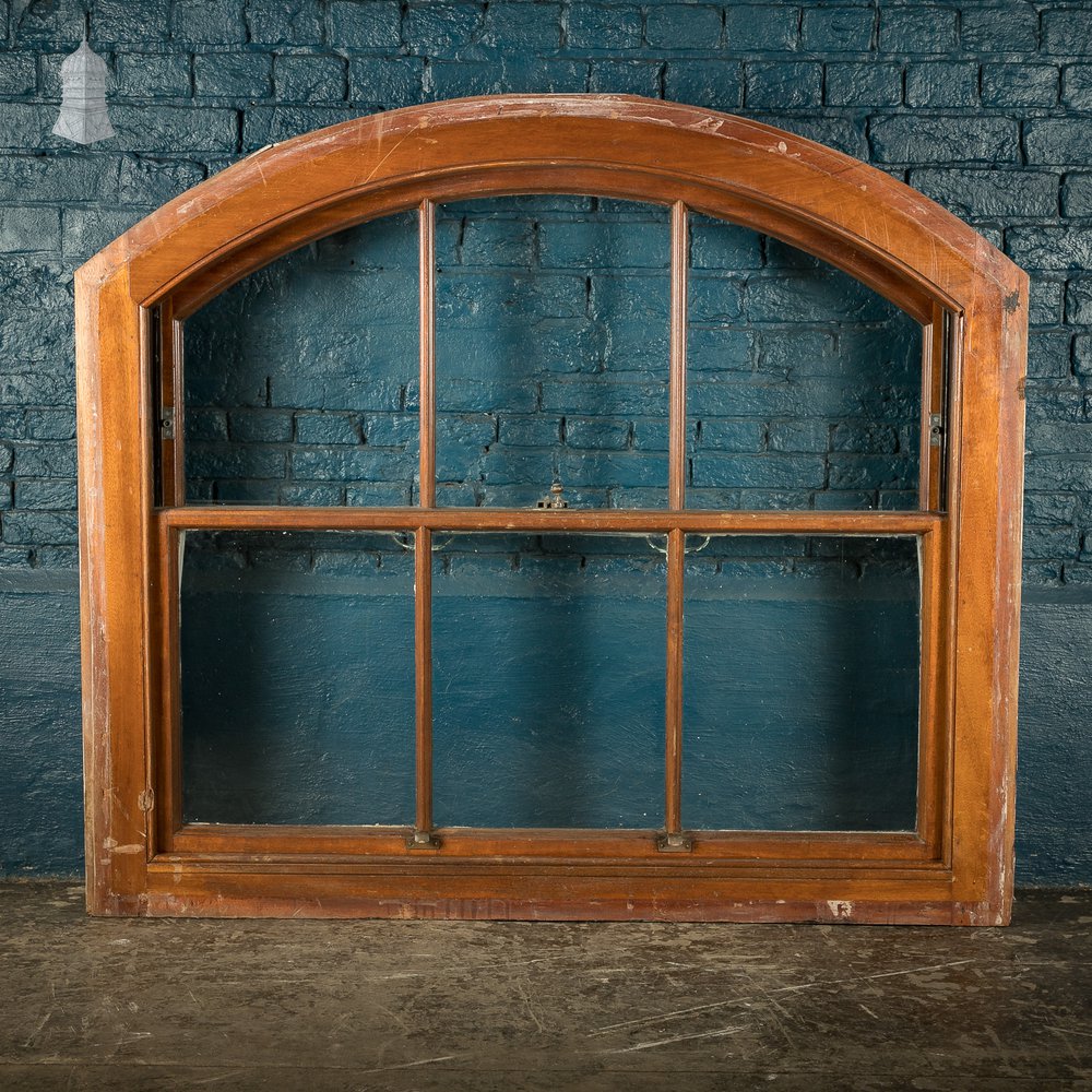 Arch-Top Hardwood Sash Window, Edwardian Mahogany Construction