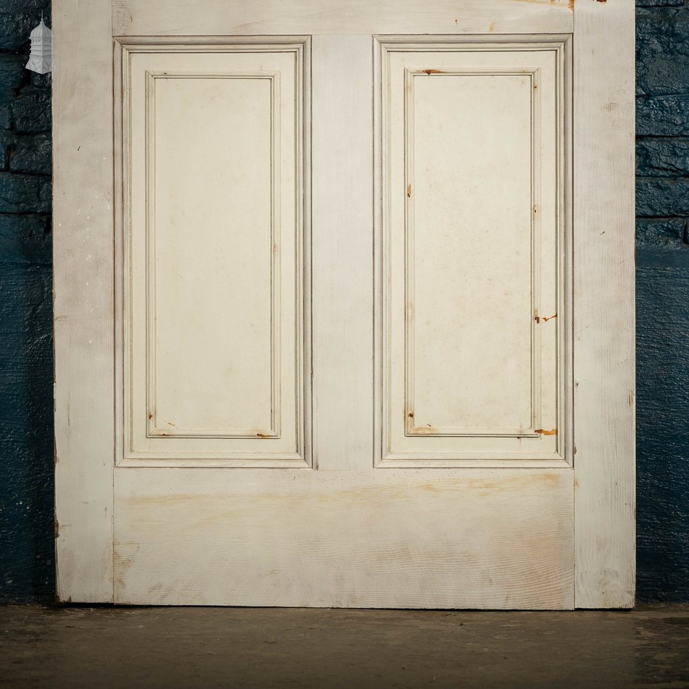 Pine Paneled Door, 6 Moulded Panel White Painted 20th C Missing Moulding