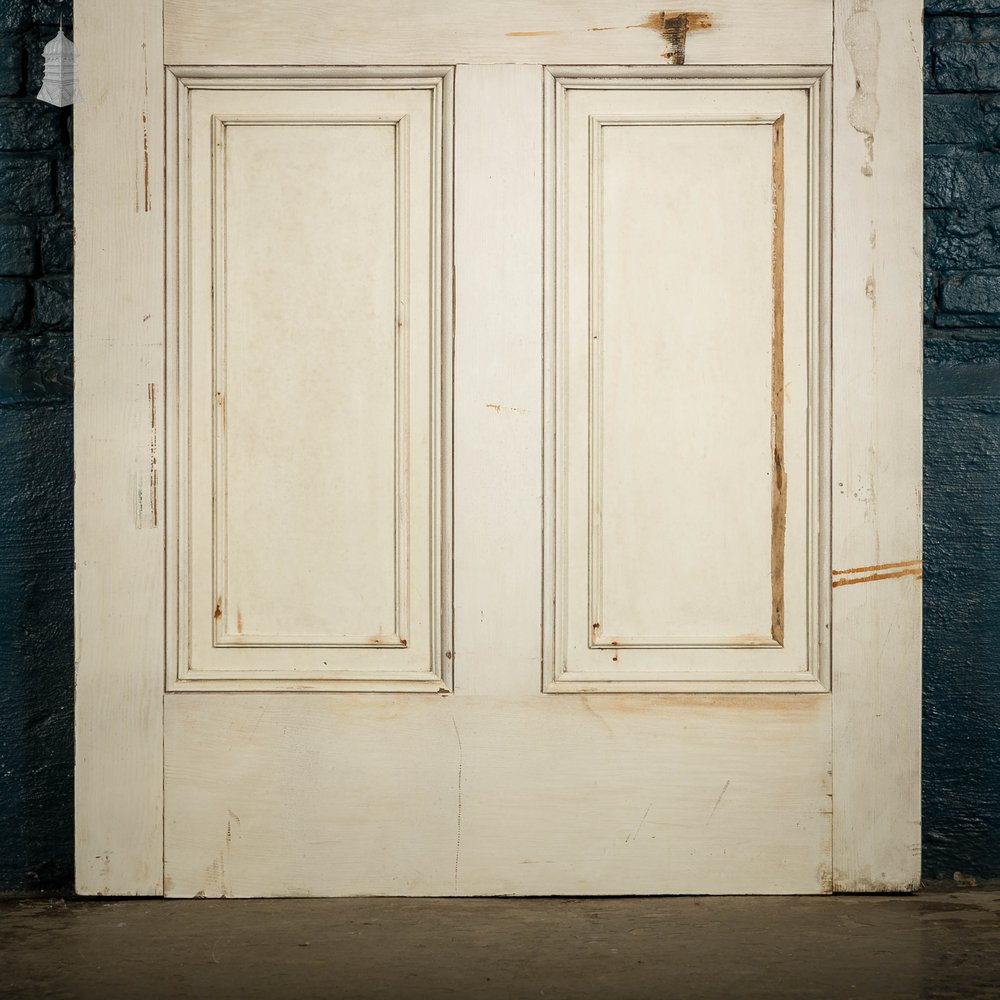 Pine Paneled Door, 6 Moulded Panel White Painted 20th C Missing Moulding