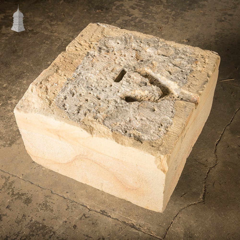 Gate Pier Blocks with Carved Hinge Anchor Recesses, Reclaimed York Stone