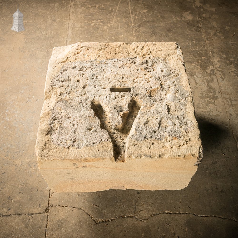Gate Pier Blocks with Carved Hinge Anchor Recesses, Reclaimed York Stone