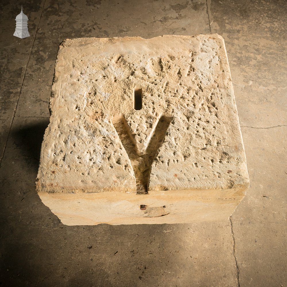 Gate Pier Blocks with Carved Hinge Anchor Recesses, Reclaimed York Stone