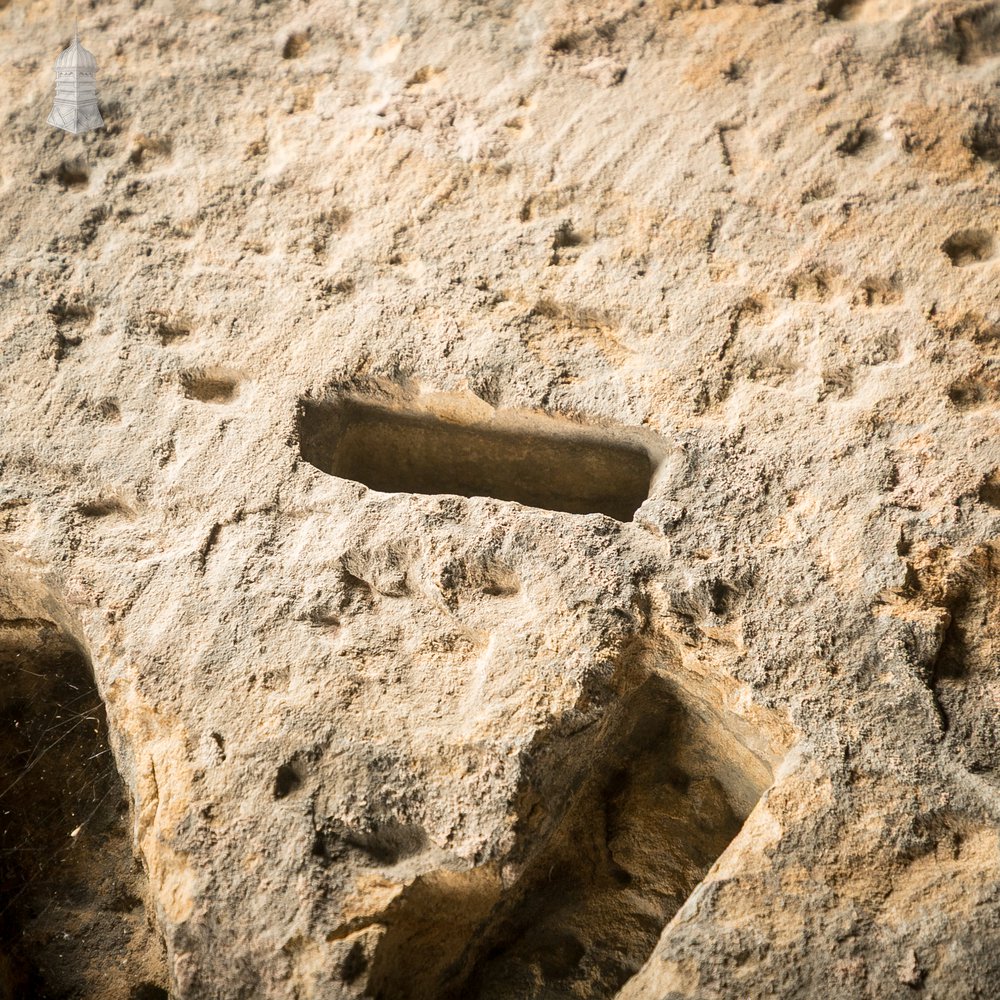 Gate Pier Blocks with Carved Hinge Anchor Recesses, Reclaimed York Stone