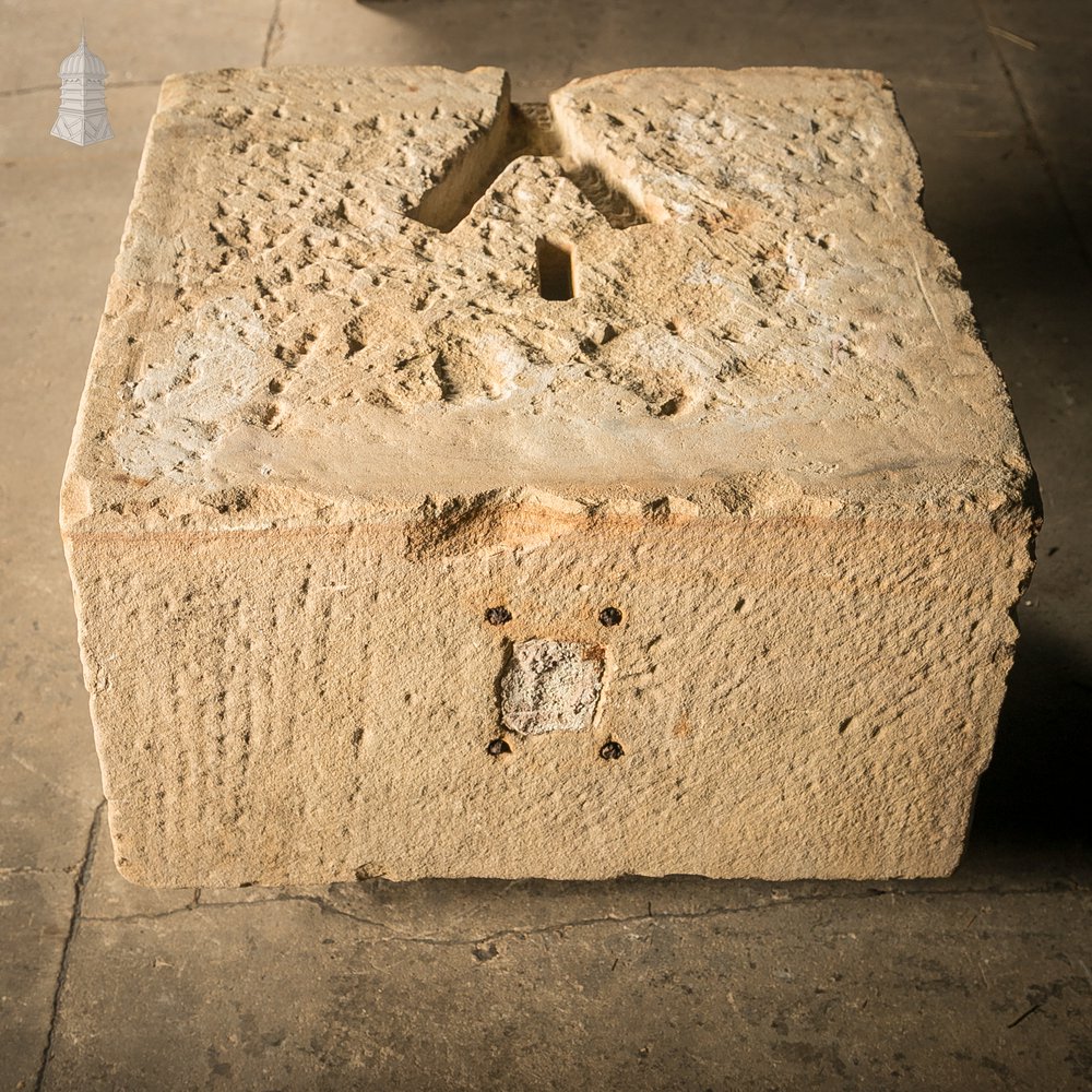 Gate Pier Blocks with Carved Hinge Anchor Recesses, Reclaimed York Stone