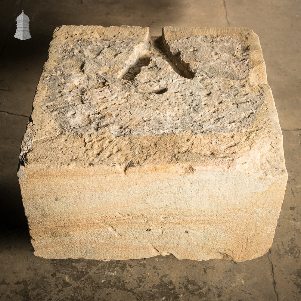 Gate Pier Blocks with Carved Hinge Anchor Recesses, Reclaimed York Stone