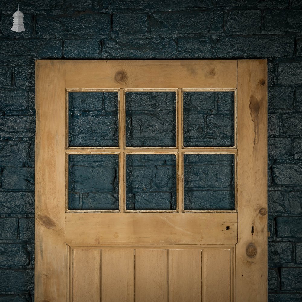 Glazed Pine Door, Edwardian Framed Plank and Ledge