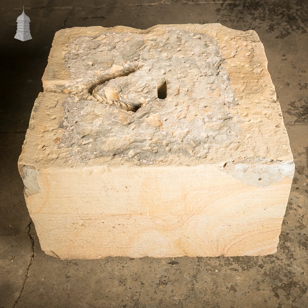 Gate Pier Blocks with Carved Hinge Anchor Recesses, Reclaimed York Stone