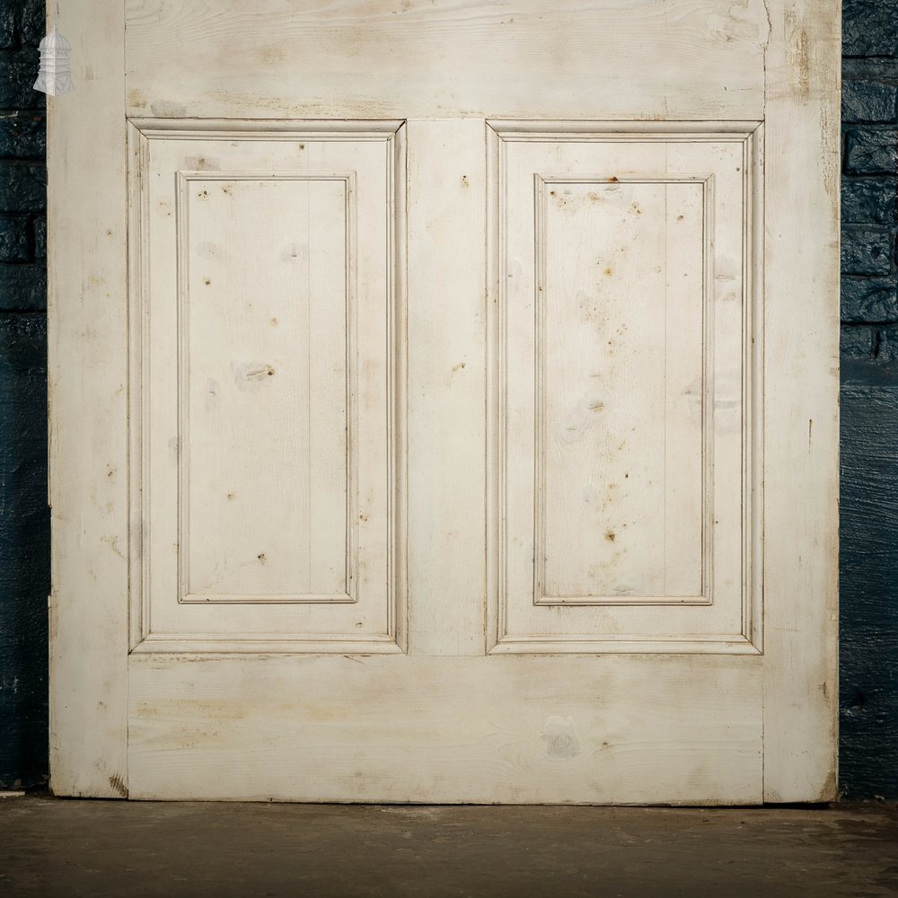 Pine Paneled Door, 6 Moulded Panel White Painted 20th C Missing Moulding