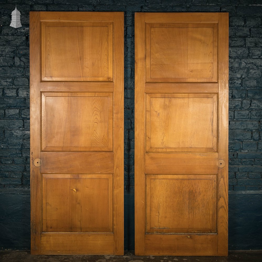 Hardwood Panelled Doors, Pair of Moulded 3 Panel Doors