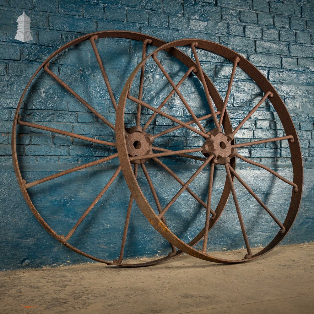 Pair of Cart Wheels, Large Vintage Metal Wheels