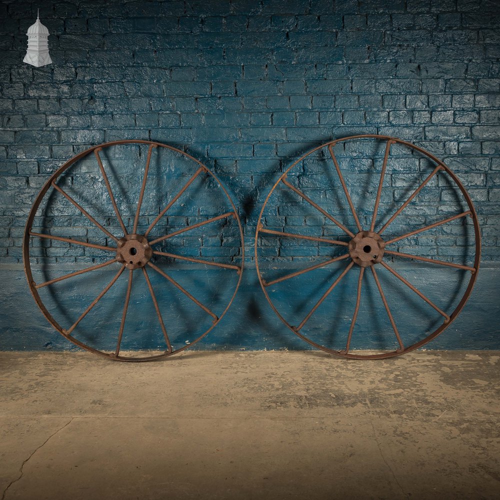 Pair of Cart Wheels, Large Vintage Metal Wheels