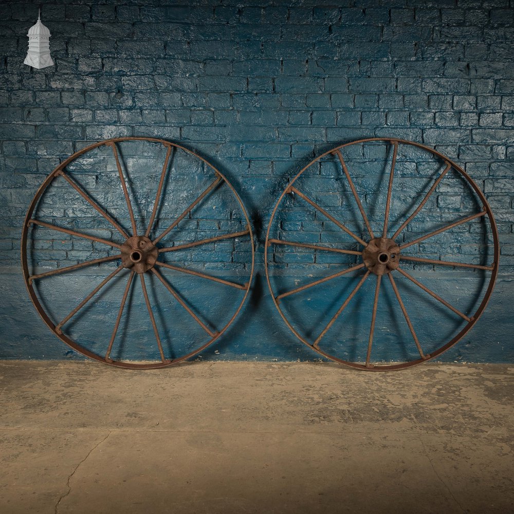 Pair of Cart Wheels, Large Vintage Metal Wheels