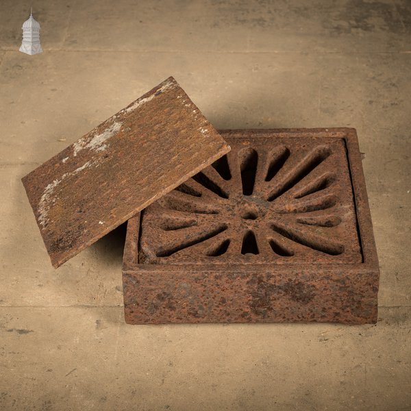 Drainage Grate with Lid, Reclaimed Cast Iron Drain