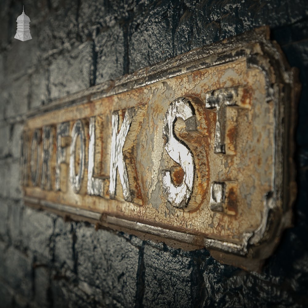 "NORFOLK ST", Vintage Cast Iron Street Sign, Original Painted Finish