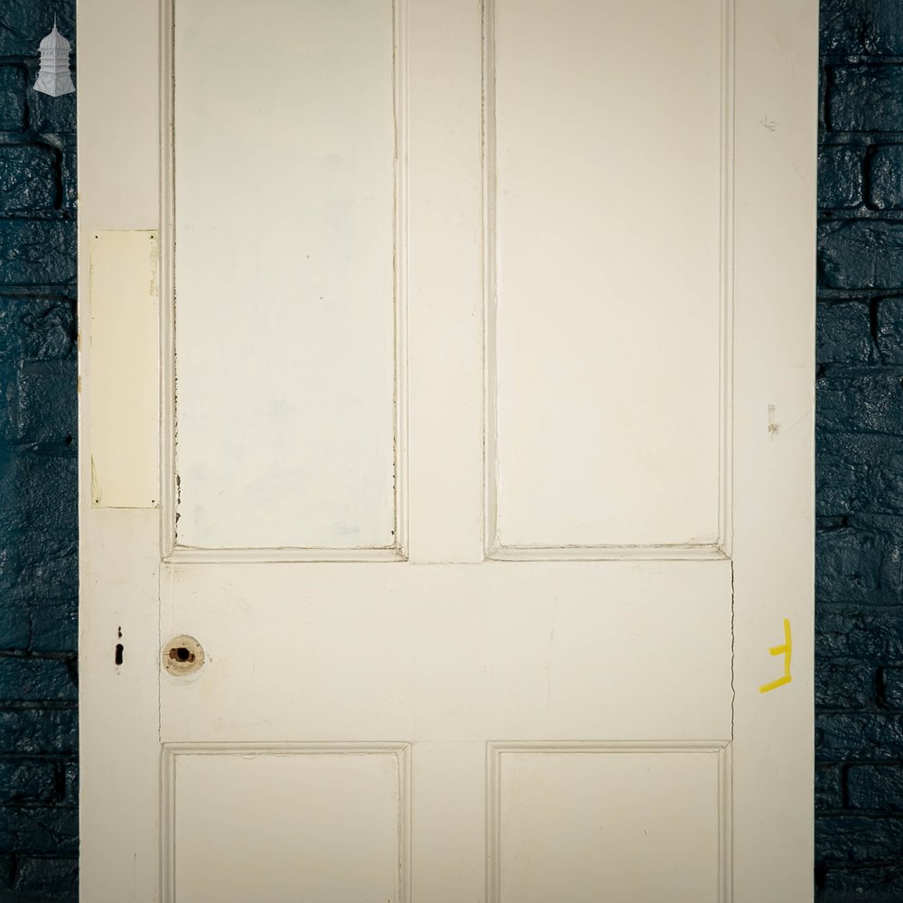 Pine Panelled Door, Moulded 19th C 4 Panel, White Painted