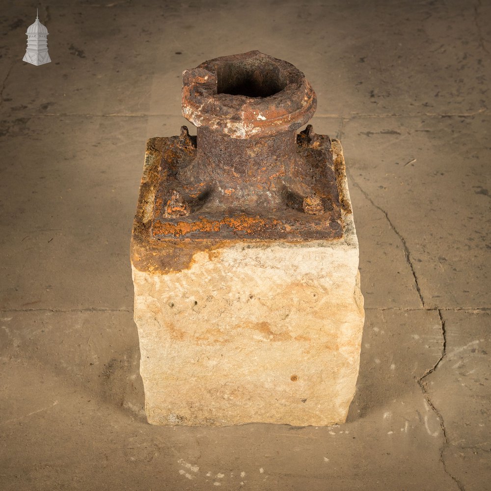 Stone Plinth Stanchion Base, Sandstone and Cast Iron