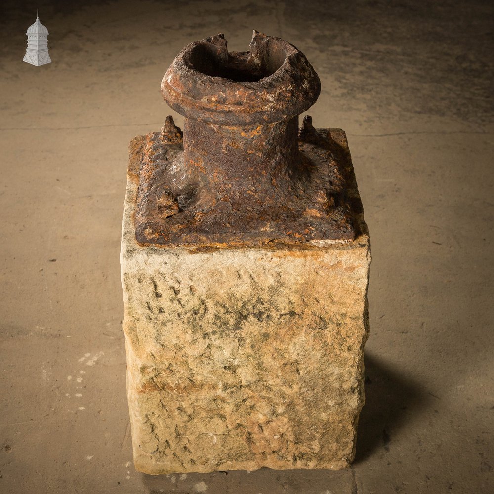 Stone Plinth Stanchion Base, Sandstone and Cast Iron