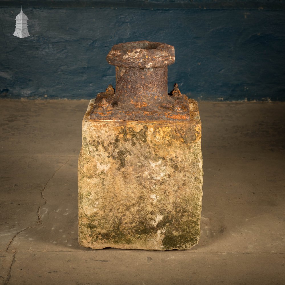 Stone Plinth Stanchion Base, Sandstone and Cast Iron