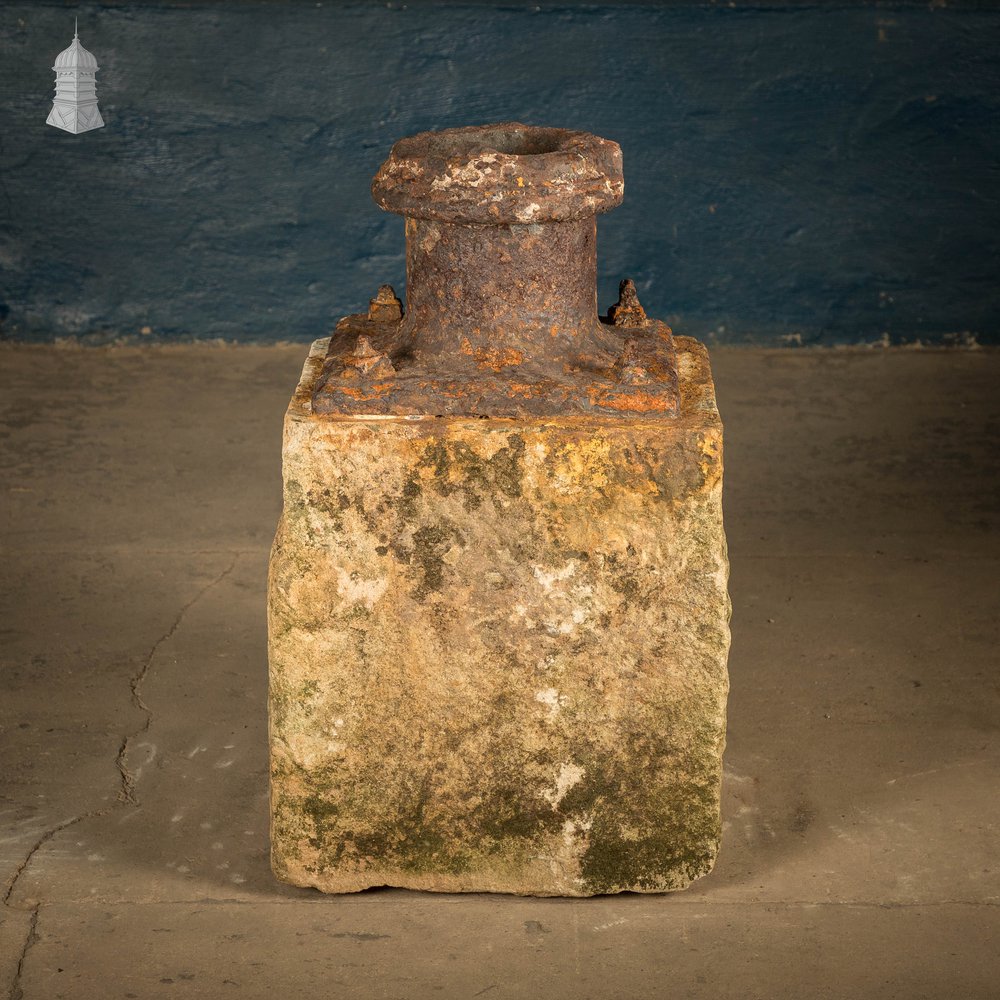 Stone Plinth Stanchion Base, Sandstone and Cast Iron