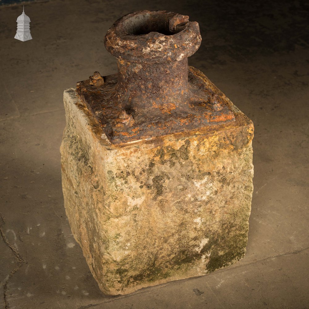 Stone Plinth Stanchion Base, Sandstone and Cast Iron