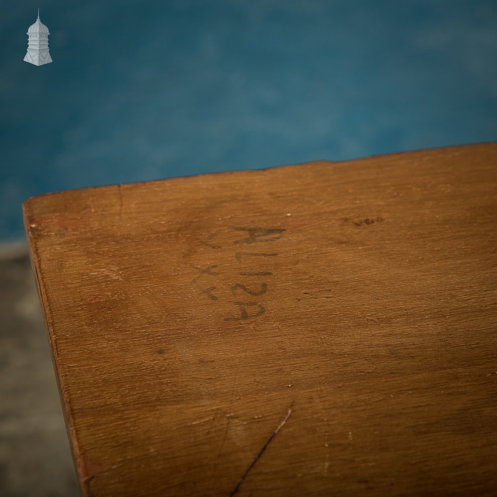 School Workbench Table, Mid Century, Beech H stretcher base with Iroko top