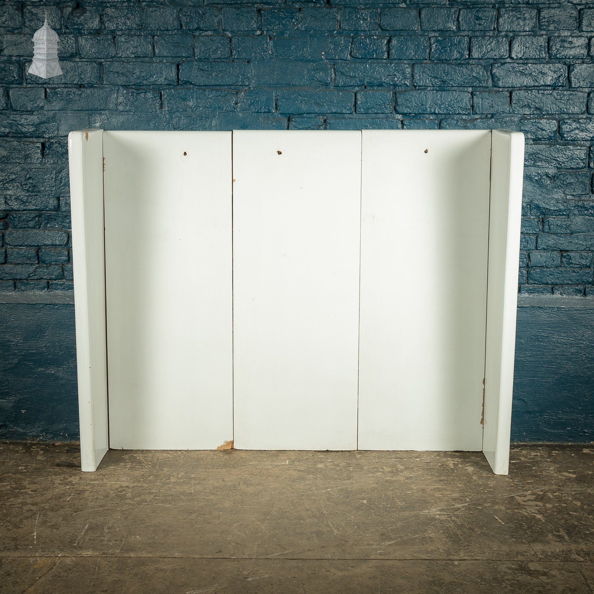 Reclaimed slab urinal backsplash and end panels, white glazed Norfolk