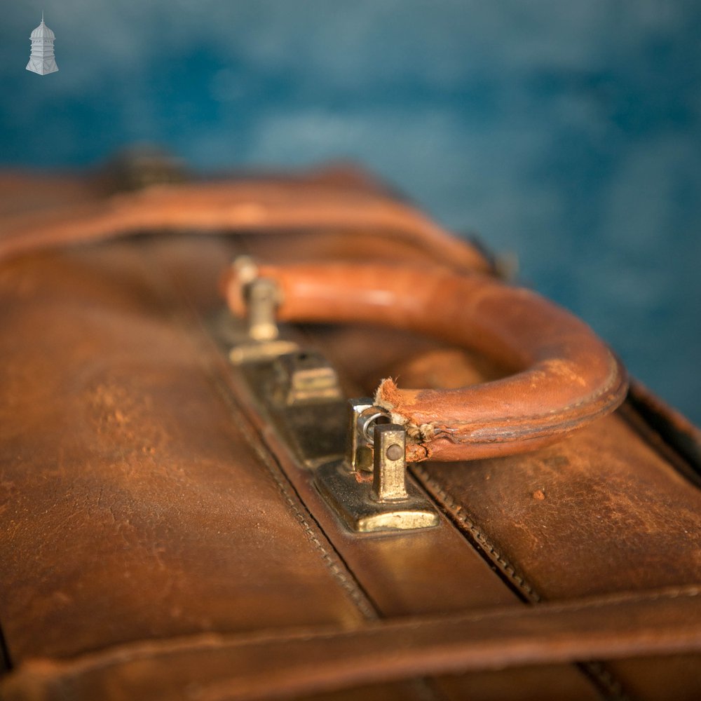 Vintage Leather Suitcase, Original Cunard White Star Line Travel Stickers