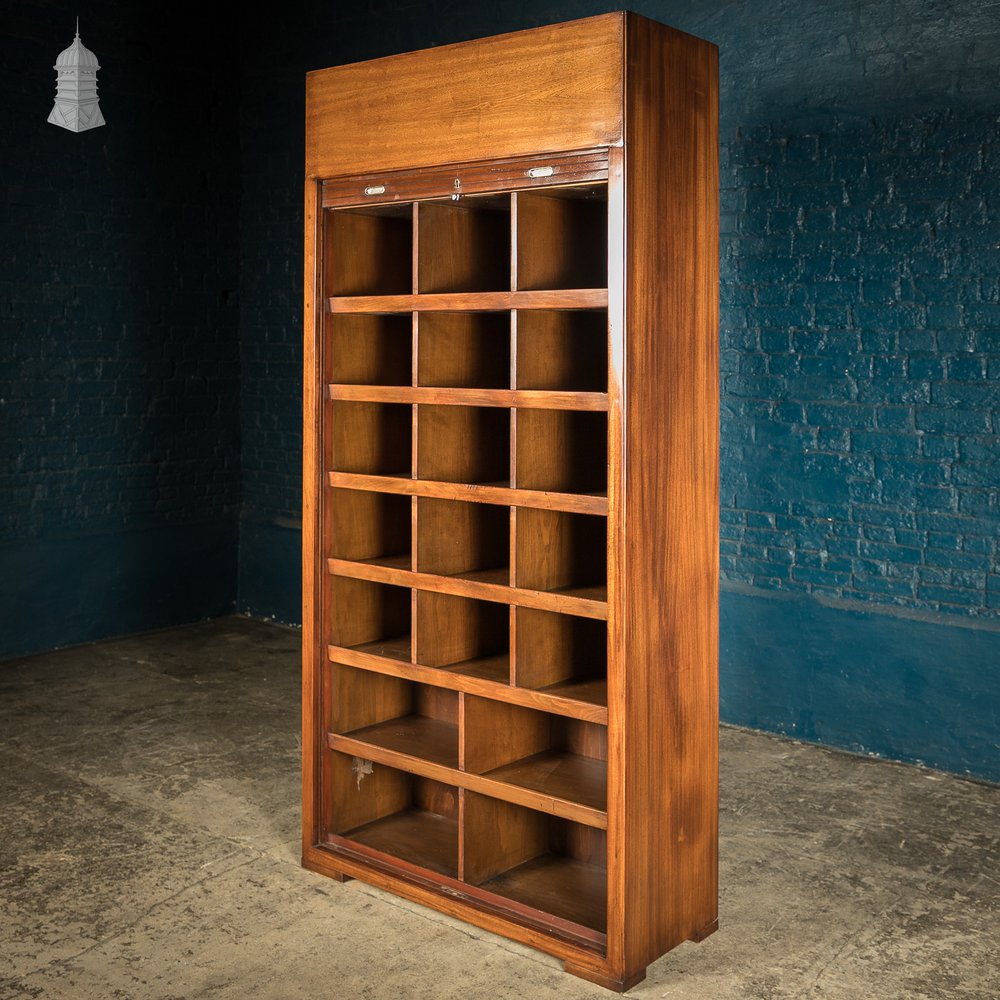 Tambour Front Cabinet, Mahogany and Oak Construction with internal pigeonhole shelving from a liner.