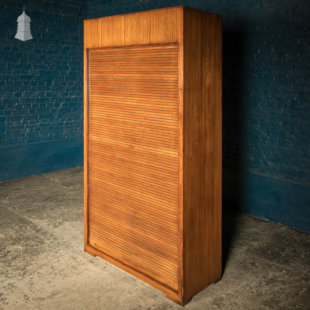 Tambour Front Cabinet, Mahogany and Oak Construction with internal pigeonhole shelving from a liner