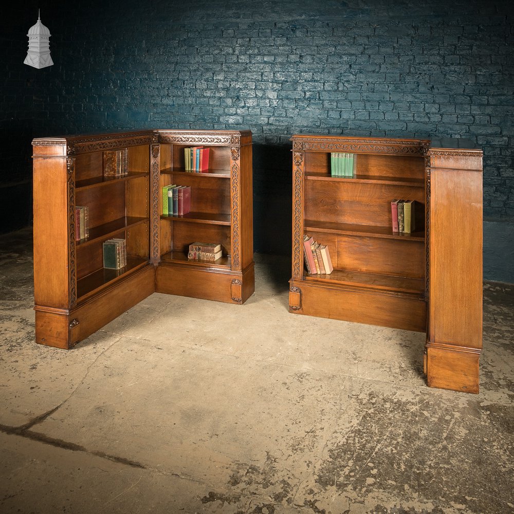 Corner Bookcases, Pair