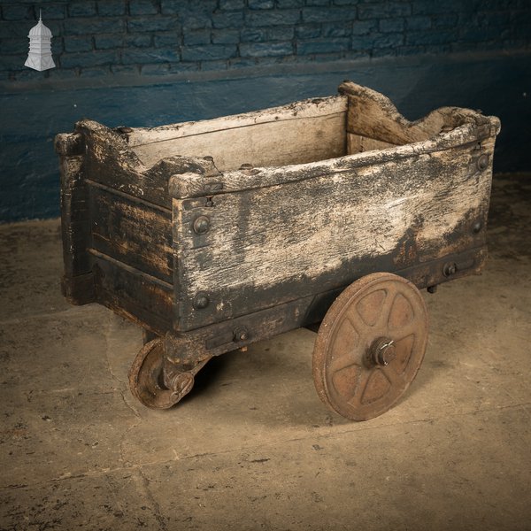 Wooden Factory Cart, Rustic Industrial Trolley