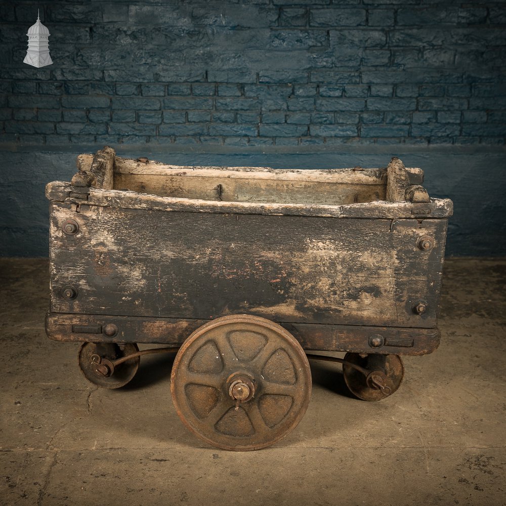 Wooden Factory Cart, Rustic Industrial Trolley