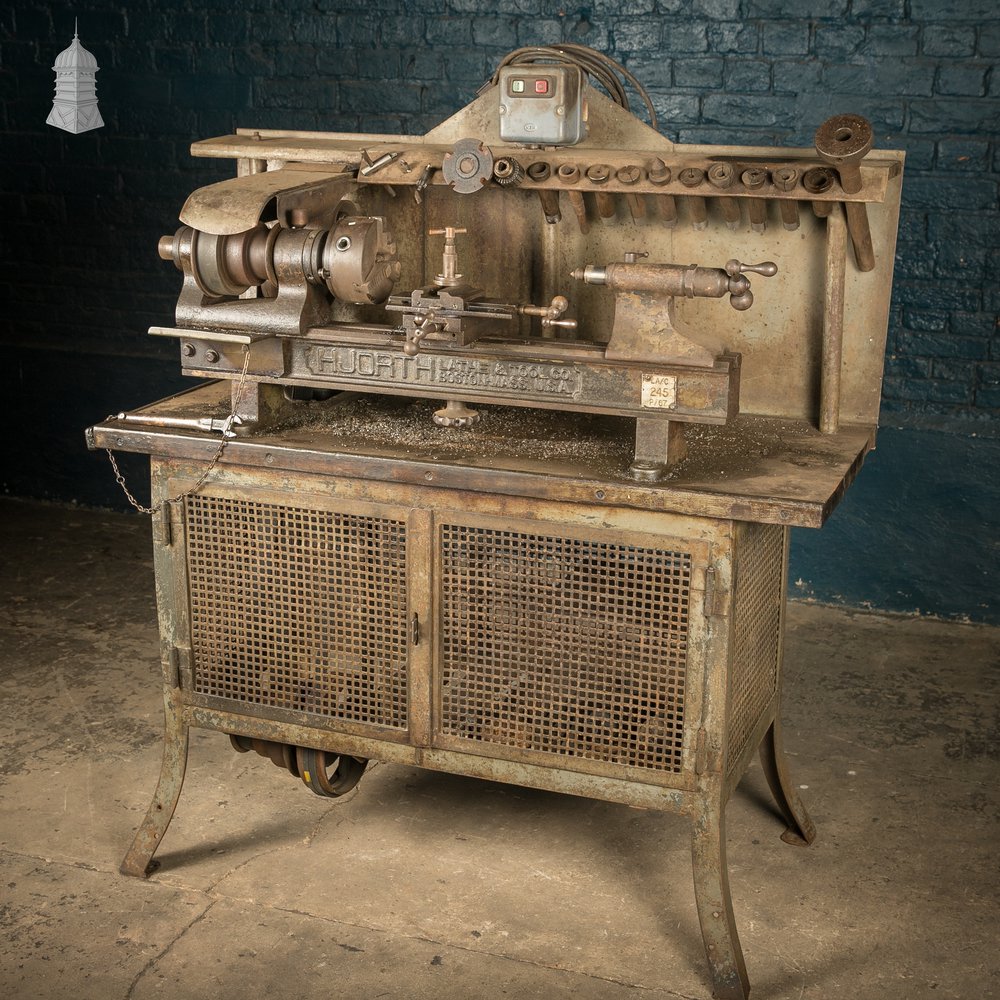 Hjorth Precision Bench Lathe with Original Cast Iron Cabinet and Accessories